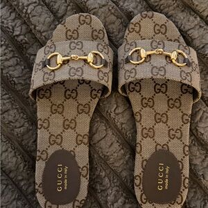 Gucci Women's Monogram Brown Slide Sandals